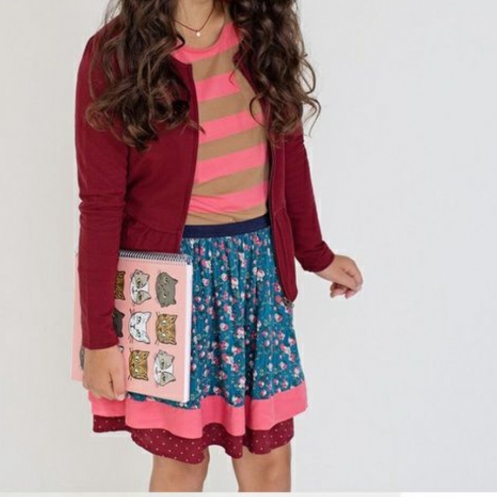 Matilda Jane layered pattern skirt w/ pockets floral polka dots blue pink maroon